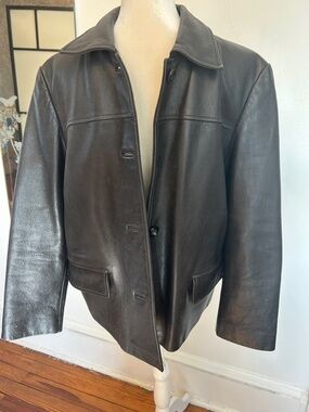 Winlit Classic Dark black Leather Button-Front Jacket